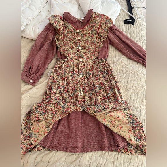 Fiorucci Kids Dress in Red and Cream Floral vintages - Picture 1 of 5